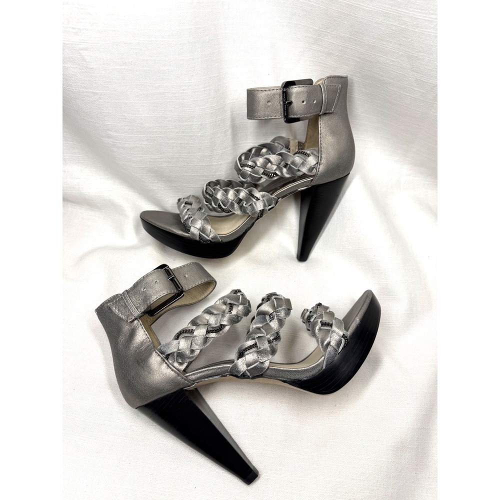 Michael Michael Kors Silver Metallic Braided Chain Platform Heels Sandals 7M